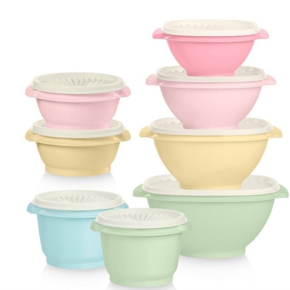 Tupperware Pastel Mixing Bowl Set - Pink, Yellow, Blue, Green